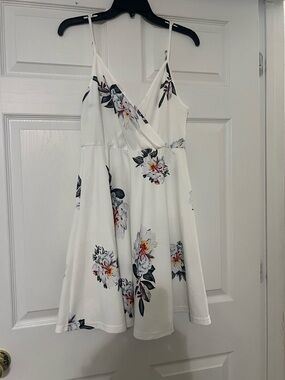SHEIN White Floral Wrap Mini Dress with Spaghetti Straps